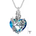 TOUPOP Sterling Silver Heart Crystal Hummingbird Urn Necklace For Ashes-0-1