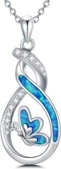 wholesale TOUPOP Infinity Butterfly Necklace Sterling Silver Created Opal Butterflies Jewelry Butterfly Birthday Christmas Gifts For Women Girlfriend -0-0