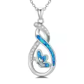 TOUPOP Sterling Silver Created Opal Infinity Butterfly Necklace-0-0