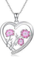 wholesale 925 Sterling Silver Pink Carnation Birth Flower Heart Pendant Necklace for Women-0-0