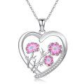 wholesale 925 Sterling Silver Heart Pendant With Pink Flowers And Cz Stones Necklace-0-0