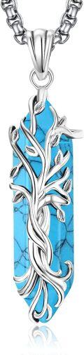 wholesale 925 Sterling Silver Turquoise Natural Stone Healing Crystal Tree of Life Pendant Necklace-0-0