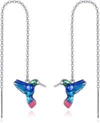 wholesale 925 Sterling Silver Mermaid Heart Threader Earrings for Women's Gift-Hummingbird Threader