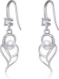 wholesale 925 Sterling Silver Heart-Shaped Pearl Drop Dangle Earrings for Women - Valentines & Mothers Day Gifts-Pearl Earrings-1