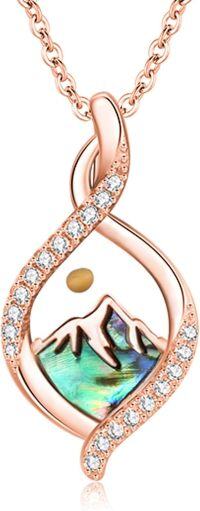 wholesale 925 Sterling Silver Abalone Shell and Crystal Mountain Pendant Necklace for Women-Rose Gold
