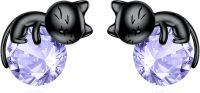 wholesale 925 Sterling Silver Black Cat Stud Earrings with Birthstone-B-June Birthstone Stud