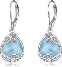 wholesale 925 Sterling Silver Larimar Filigree Teardrop Dangle Earrings for Women s-F-Larimar