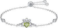 wholesale 925 Sterling Silver Birthstone Claddagh Bracelet for Women Irish Jewelry Gifts-August-Peridot