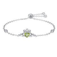 wholesale 925 Sterling Silver Birthstone Claddagh Bracelet for Women Irish Jewelry Gifts-August-Peridot