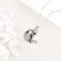 wholesale 925 Sterling Silver Witch and Black Cat on Broom with Crescent Moon Pendant Necklace-0-3