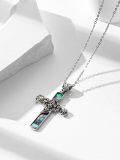 wholesale 925 Sterling Silver Abalone Shell Floral Cross Pendant Necklace for Women-0-1