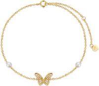 wholesale 14K Gold Butterfly Charm Pearl Anklet for Women and Girls - Elegant Jewelry Accessory-Style-5