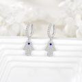 wholesale 925 Sterling Silver Evil Eye Hamsa Hand Dangle Drop Earrings with Cubic Zirconia and Sapphire Stone for Women Fatima Protection -0-2