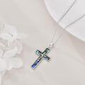 wholesale 925 Sterling Silver Abalone Shell Cross Pendant with Jesus Crucifix Necklace Christian Faith Jewelry for Women Girls 45cm Chain Length-0-2
