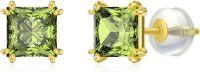 wholesale 14K Gold 2 5Ct Created Birthstone Princess Cut Stud Earrings for Women-August-Peridot