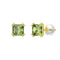 wholesale 14k Gold Square Cut Red Birthstone Prong Set Stud Earrings-August-Peridot