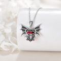 wholesale 925 Sterling Silver Bat Heart Pendant Necklace with Red Stone and Devil Horns for Women Men  48cm Chain Length-0-1