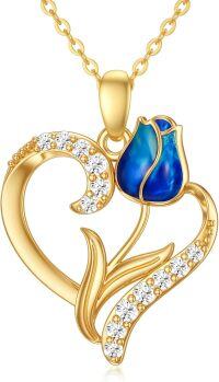 wholesale 14K Gold Blue Enamel Tulip Pendant Necklaces for Women 16-18 Chain-05-May-Tulip