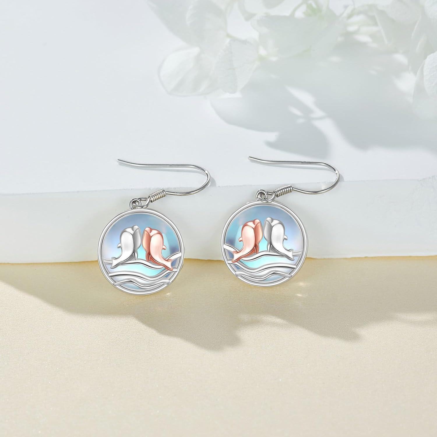 Sterling Silver Dolphin Teardrop Filigree Dangle Earrings for Women-0-1