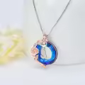 TOUPOP Sterling Silver Blue Crystal Rose Butterfly J Initial Necklace-0-5