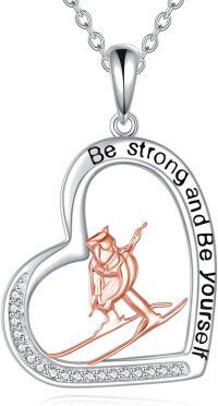 wholesale 925 Sterling Silver Ski Necklace for Women - Inspirational Be Strong Be Yourself Pendant - Ideal Gift for Ski Lovers - Valentine's Day, Christmas, Mother's Day-Skiing