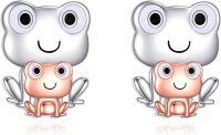 wholesale 925 Sterling Silver Rose Gold Plated Frog & Highland Cow Stud Earrings - Adorable Animal  for Her-Frog