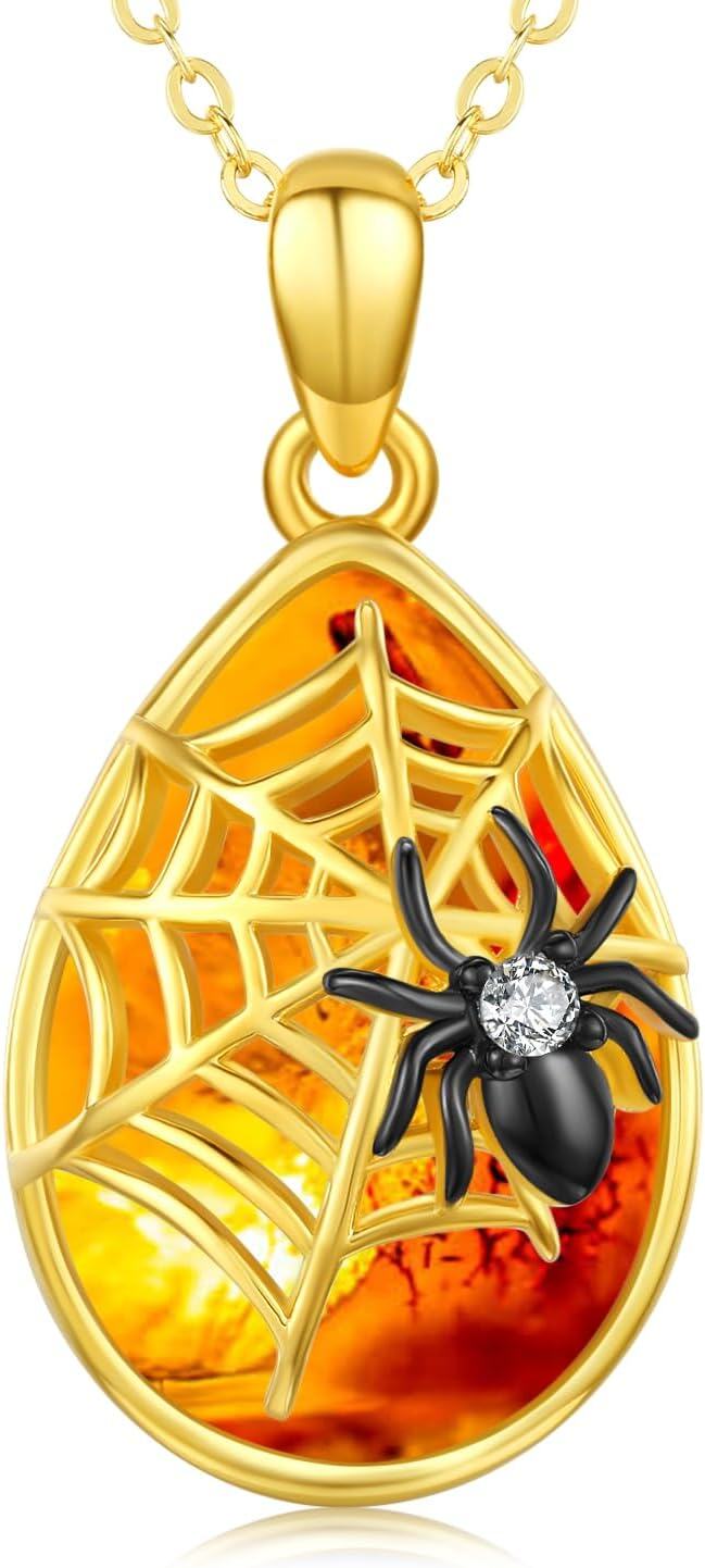 Sterling Silver Gold Plated Gothic Spider Necklace Halloween Goth Jewelry Gift-0-0
