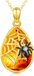 wholesale Gold 925 Sterling Silver Black Spider Web Pendant Necklace for Women - Gothic Halloween s-0-0