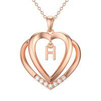 wholesale 925 Sterling Silver Moissanite Heart Initial Pendant Necklace for Her-Rose Gold - H Initial