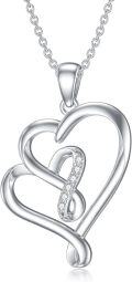 wholesale 925 Sterling Silver Double Heart Pendant with Cubic Zirconias for Women-0-0