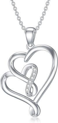 wholesale 925 Sterling Silver Double Heart Pendant with Cubic Zirconias for Women-Type 11