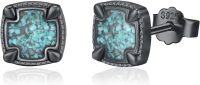 wholesale 925 Sterling Silver Turquoise Stone Stud Earrings for Women and Men-F - Turquoise (8 MM)
