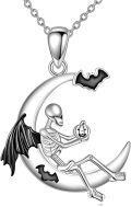 wholesale 925 Sterling Silver Halloween Skeleton Pumpkin Moon Bat Charm Necklace for Women Girls Gifts-0-0