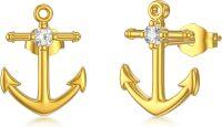 wholesale 14K Gold Anchor Stud Earrings with Cubic Zirconia for Women Gift Set-01-Anchor Stud Earrings
