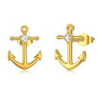 wholesale 14K Gold Anchor Stud Earrings with Cubic Zirconia for Women Gift Set-01-Anchor Stud Earrings