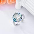 TOUPOP Sterling Silver Blue Crystal Adjustable Initial Ring For Women-0-3