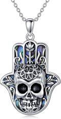 wholesale 925 Sterling Silver Skull Hamsa Hand Pendant with Abalone Shell and Lotus Flower Design on 18+2 Chain-0-0