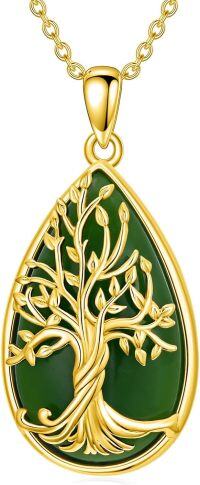 wholesale 14K Gold Plated Sterling Silver Jade Celtic Tree of Life Necklace-Z-Tree of Life-Green Jade b