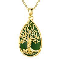 wholesale 925 Sterling Silver Tree Of Life Pendant Necklace Wholesale With Green Gemstone-Z-Tree of Life-Green Jade b