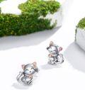 wholesale 925 Sterling Silver Cat Stud Earrings with Heart Charm - Cute Kitty  for Women Girls-0-4