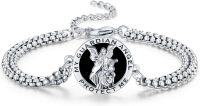 wholesale 925 Sterling Silver Black Onyx Saint Michael Protection Charm Bracelet-Guardian Angel