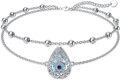 wholesale 925 Sterling Silver Evil Eye Teardrop Layered Anklet - Blue Crystal Gemstone Ankle Bracelets for Women Gifts-0-0