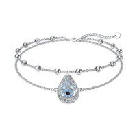 wholesale 925 Sterling Silver Evil Eye Teardrop Pendant Bracelet With Beaded Chain-Evil Eye
