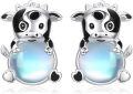 wholesale 925 Sterling Silver Cow Moonstone Stud Hoops for Girls and Women-0-0