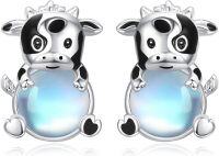 wholesale 925 Sterling Silver Cow Moonstone Stud Hoops for Girls and Women-cow-cow