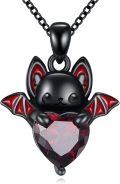 wholesale 925 Sterling Silver Red Crystal Heart Bat Pendant Necklace Gothic Halloween s for Women-0-0