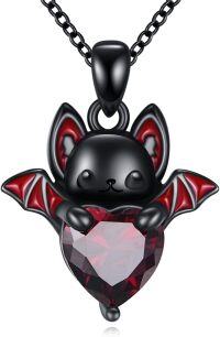 wholesale 925 Sterling Silver Red Crystal Heart Bat Pendant Necklace Gothic Halloween s for Women-Bat Necklace