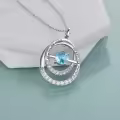 TOUPOP Sterling Silver Blue Topaz Sister Pendant Necklace-0-5
