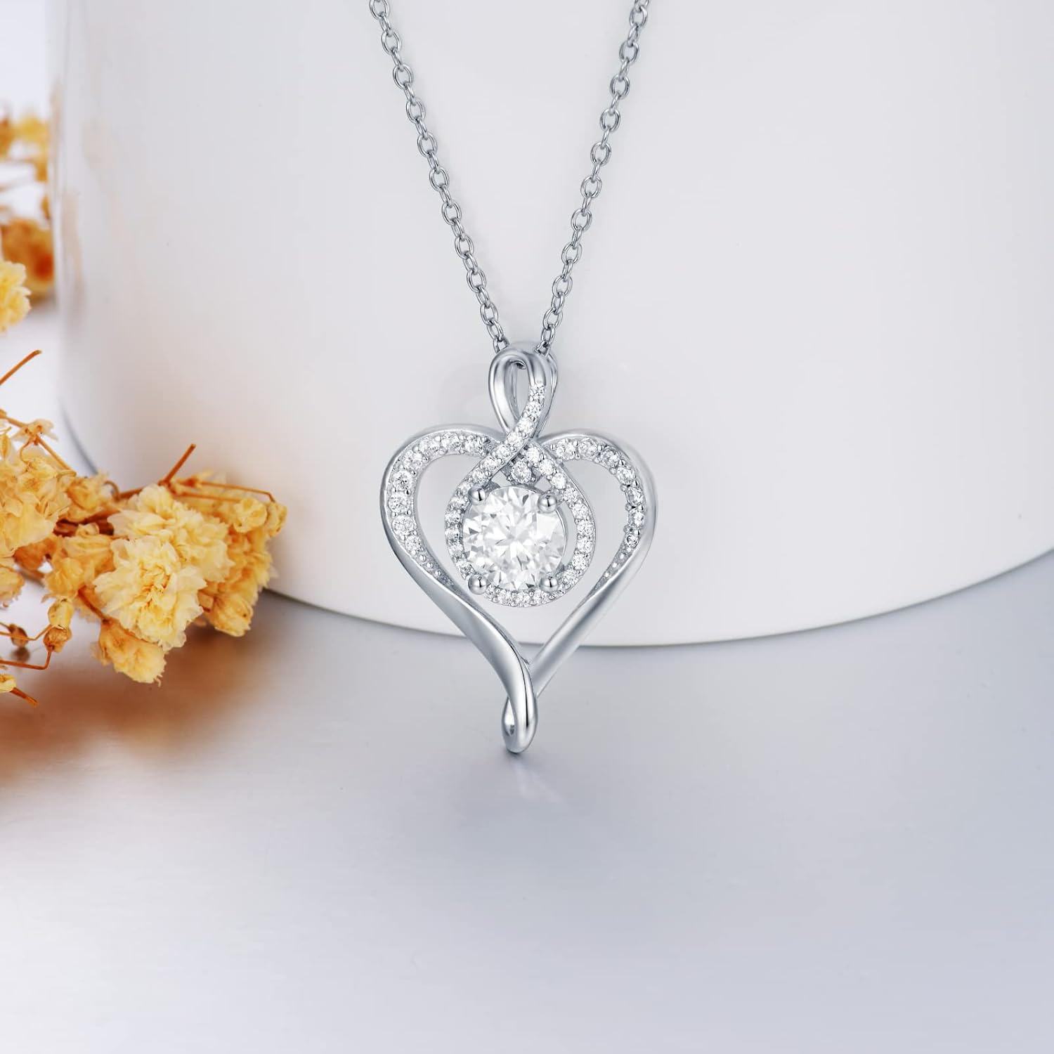 18K Gold Plated Sterling Silver Moissanite Heart Necklace for Women-0-4