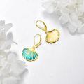 wholesale 925 Sterling Silver Plated Gold  Blue Enamel Scallop Shell Leverback Earrings-0-3